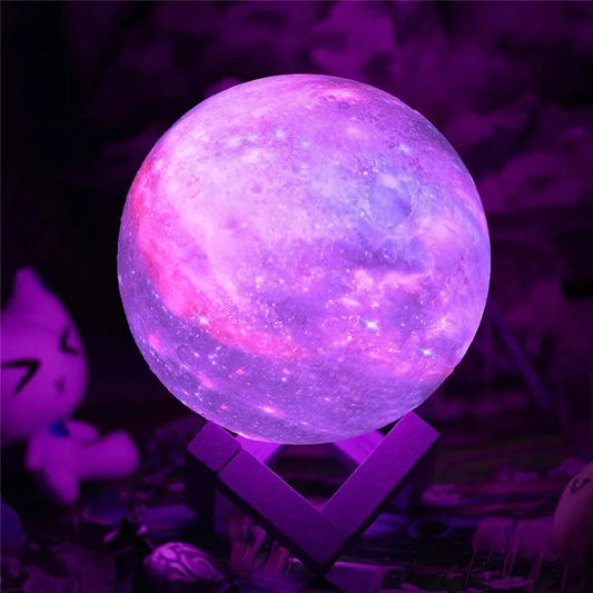 Lampe de lune imprimée en 3D, 16 couleurs, télécommande, LED, rechargeable, ambiance nocturne, décoration d'intérieur, chambre à coucher, cadeaux de Noël