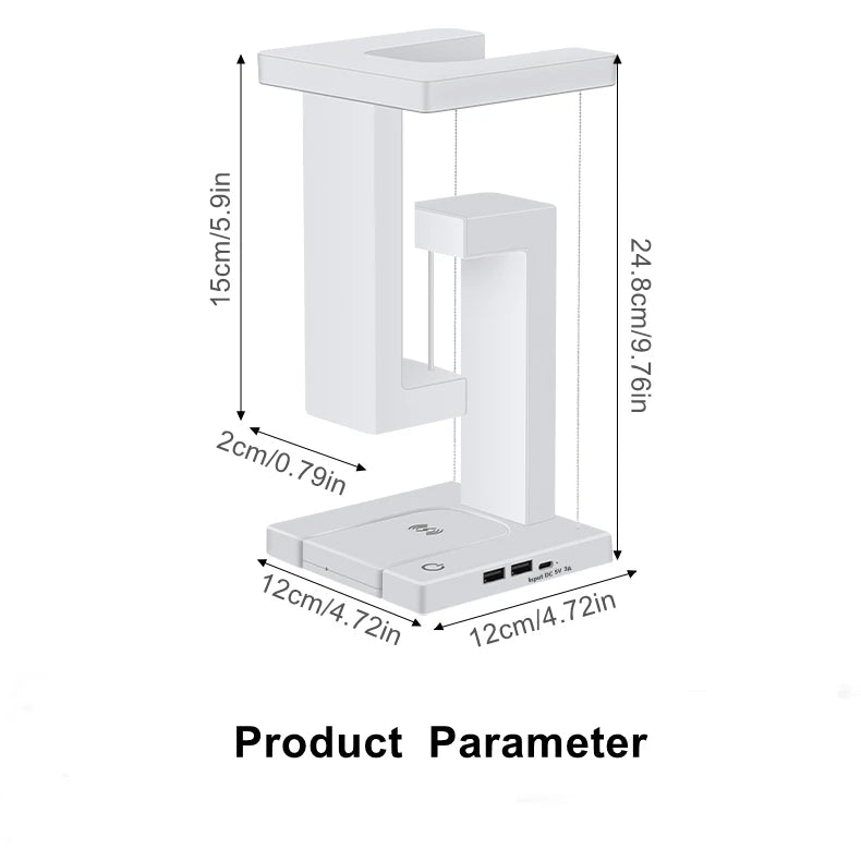 Veilleuse LED suspendue anti-gravité avec chargeur sans fil 10 W, lampe de bureau à intensité variable, lampe de table pour chambre à coucher, lampe de chevet décorative