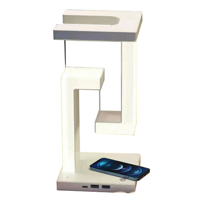 Veilleuse LED suspendue anti-gravité avec chargeur sans fil 10 W, lampe de bureau à intensité variable, lampe de table pour chambre à coucher, lampe de chevet décorative 