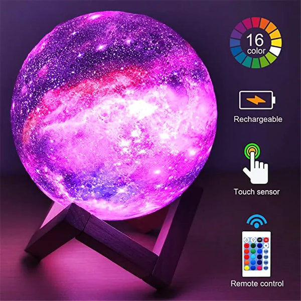 Lampe de lune imprimée en 3D, 16 couleurs, télécommande, LED, rechargeable, ambiance nocturne, décoration d'intérieur, chambre à coucher, cadeaux de Noël 