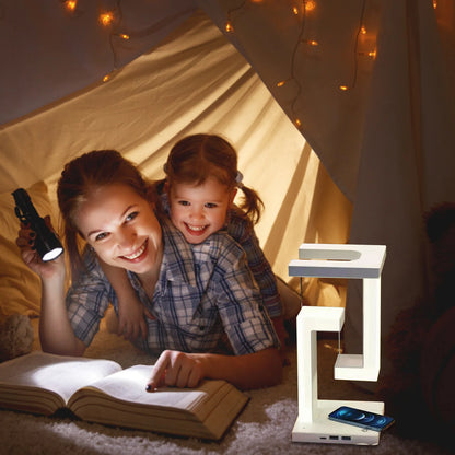 Veilleuse LED suspendue anti-gravité avec chargeur sans fil 10 W, lampe de bureau à intensité variable, lampe de table pour chambre à coucher, lampe de chevet décorative 